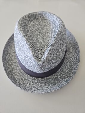 Bailey Of Hollywood Medium Woven Fedora Hat in Grey and White with Dark Band